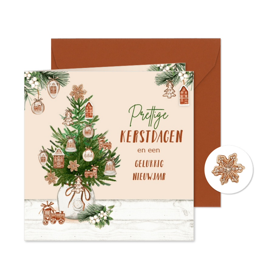 Kerstkaart kerstboom ornamenten gingerbread - Kaartimpressie