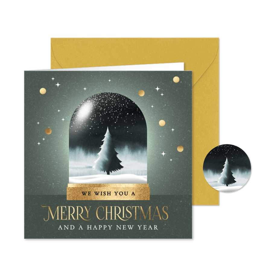 Kerstkaart kerstboom sneeuw bol illustratie - Kaartimpressie