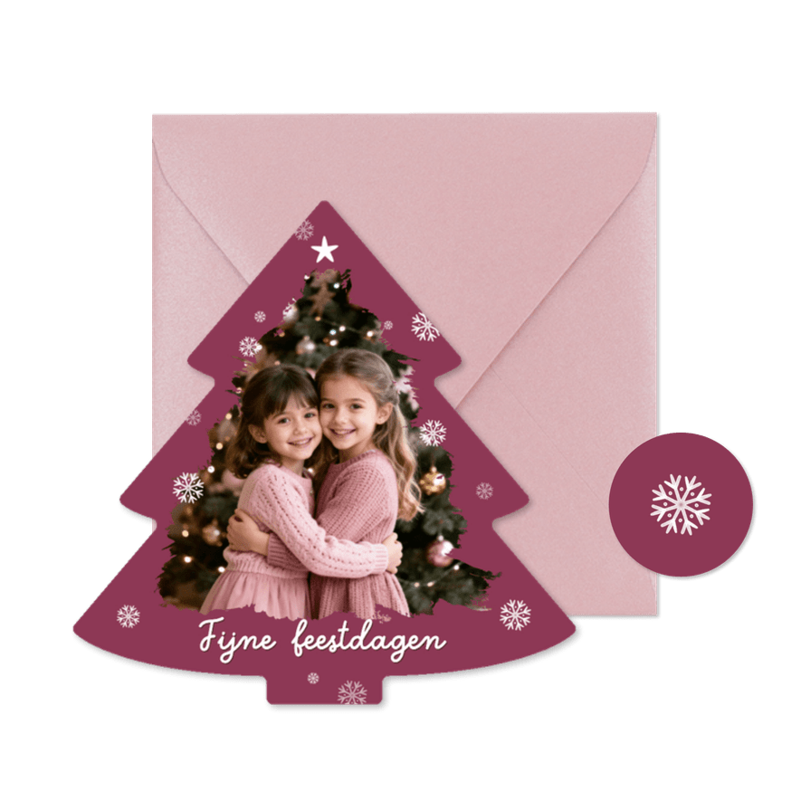 Kerstkaart kerstboom sneeuwlokken foto fijne feestdagen - Kaartimpressie