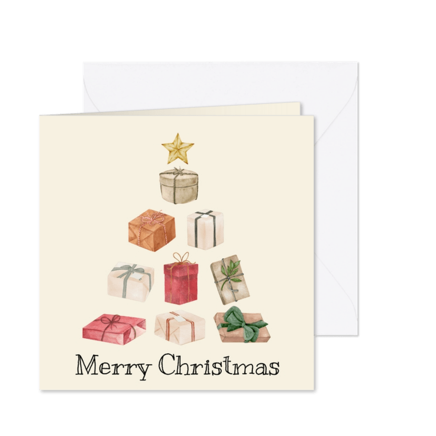 Kerstkaart kerstboom van cadeautjes GHZ - Kaartimpressie