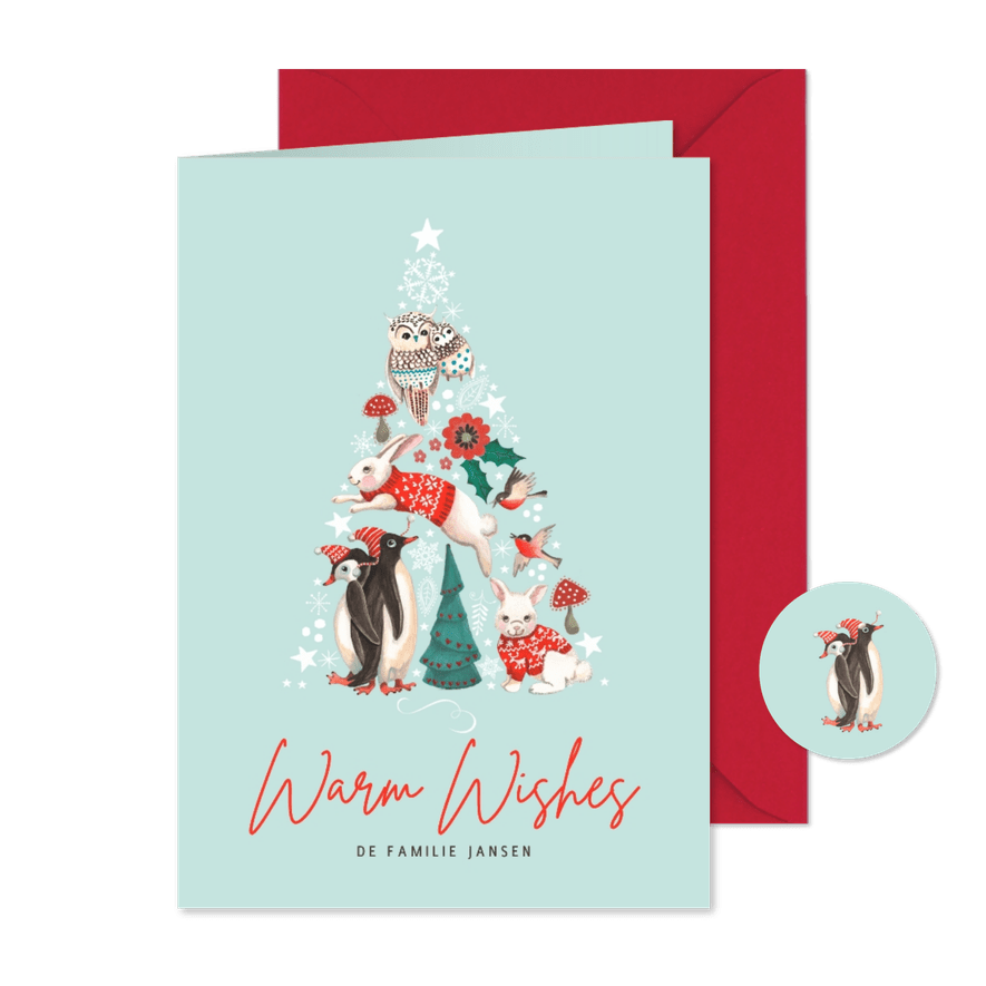 Kerstkaart kerstboom van dieren - Kaartimpressie