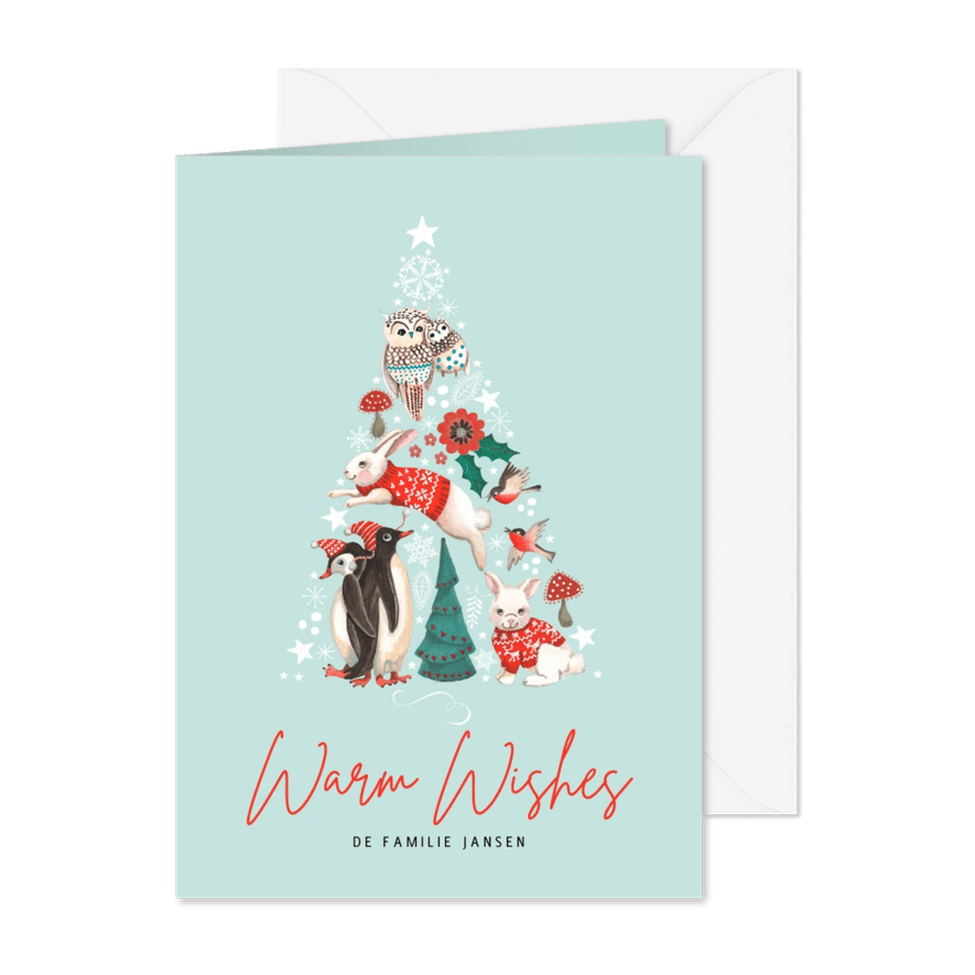 Kerstkaart kerstboom van dieren - Kaartimpressie