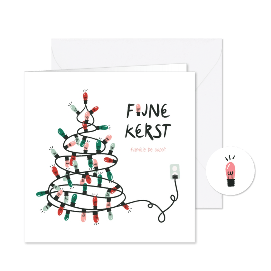 Kerstkaart kerstboom van kerstlampjes fijne kerst - Kaartimpressie