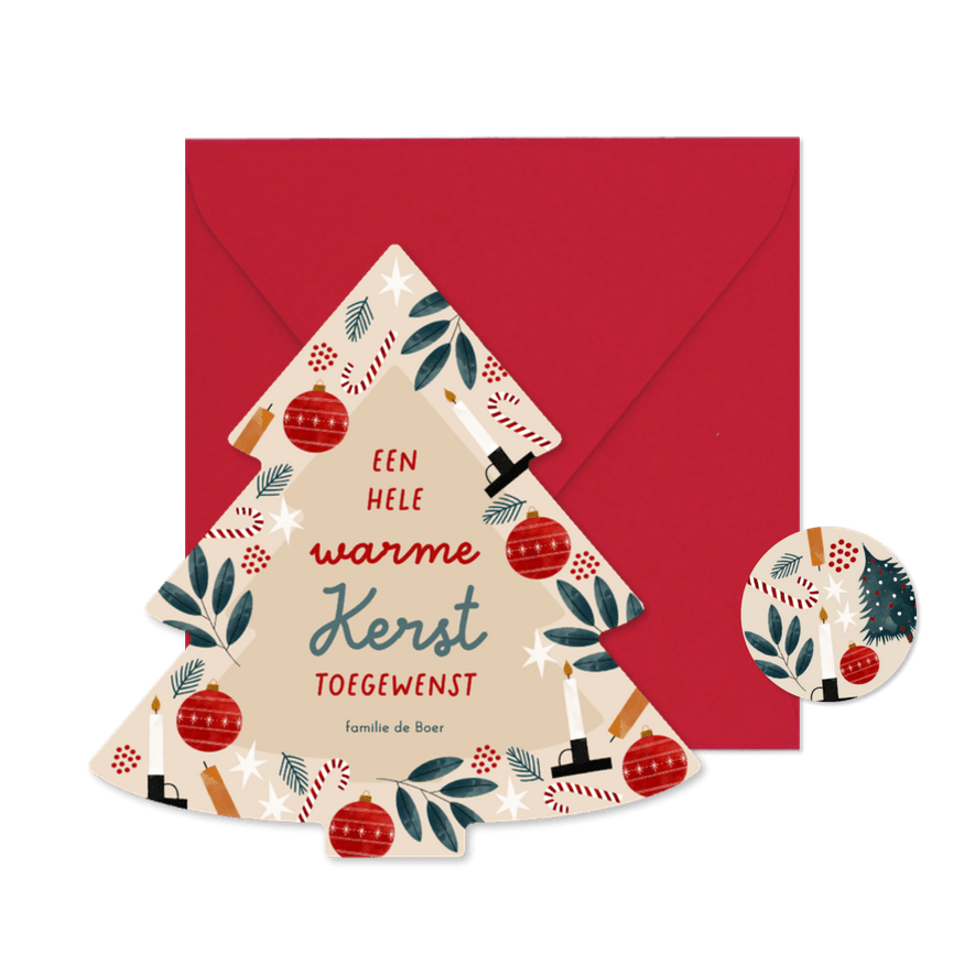 Kerstkaart kerstboom warme kerst illustraties beige - Kaartimpressie