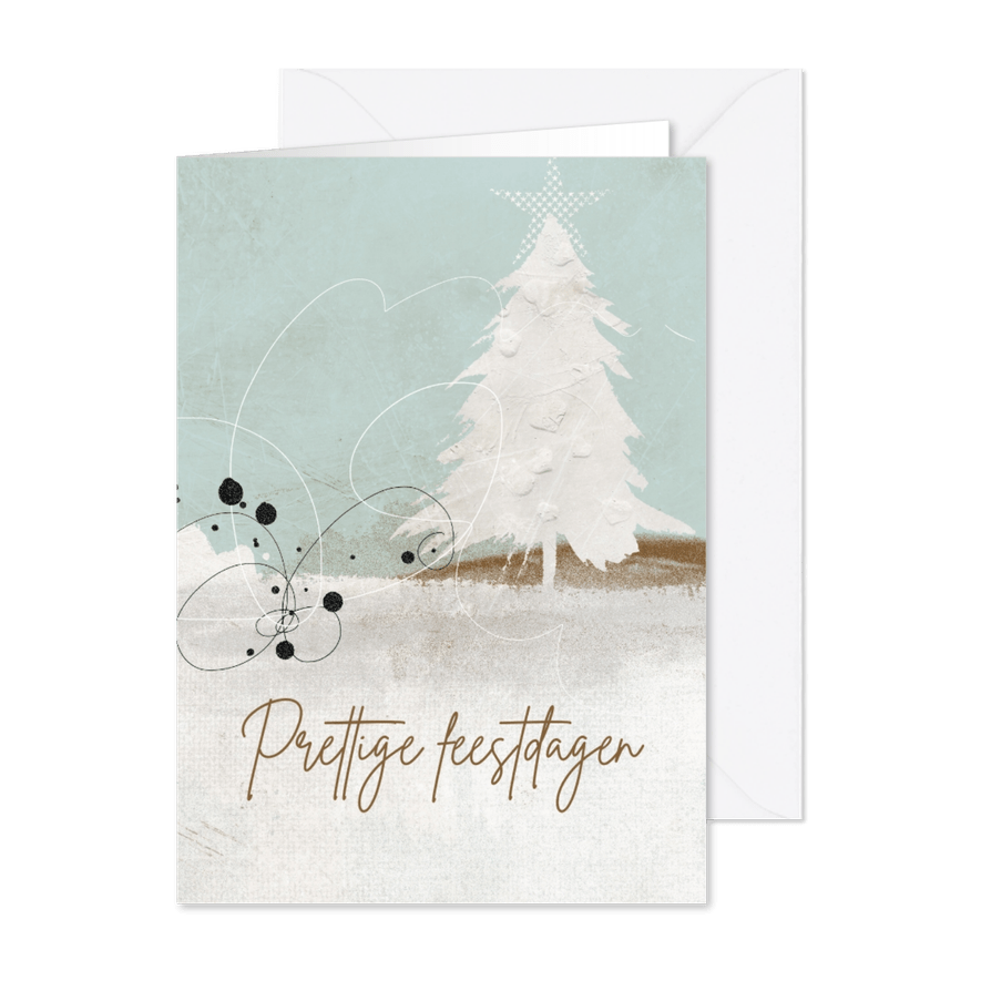 Kerstkaart kerstboom wit sneeuw - Kaartimpressie