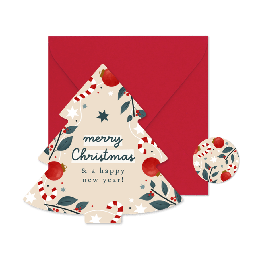 Kerstkaart kerstboomvorm kerstbal zuurstok bonprix - Kaartimpressie