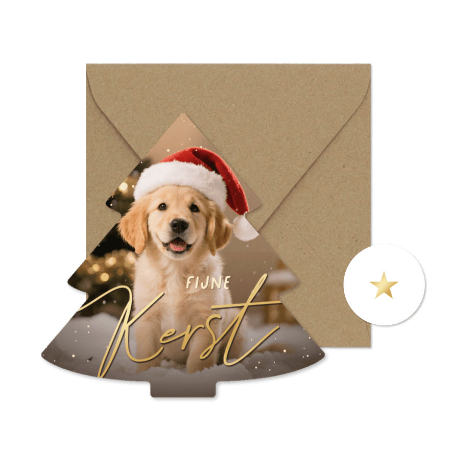 Kerstkaart kerstboomvorm met hond of eigen foto - Kaartimpressie
