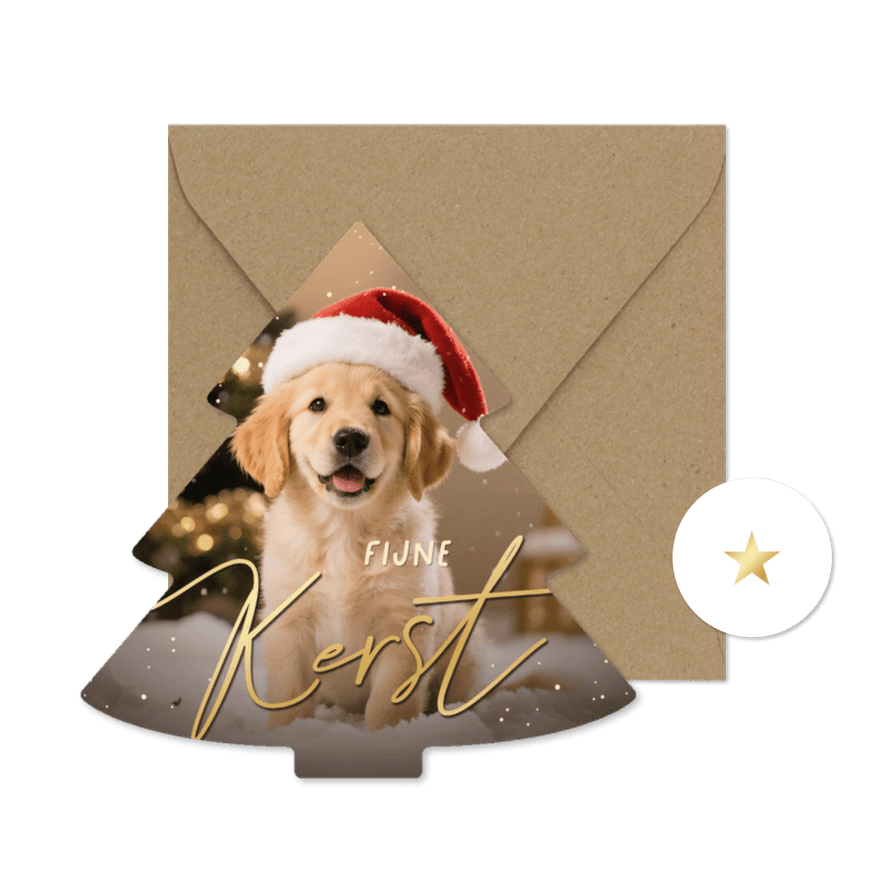 Kerstkaart kerstboomvorm met hond of eigen foto - Kaartimpressie