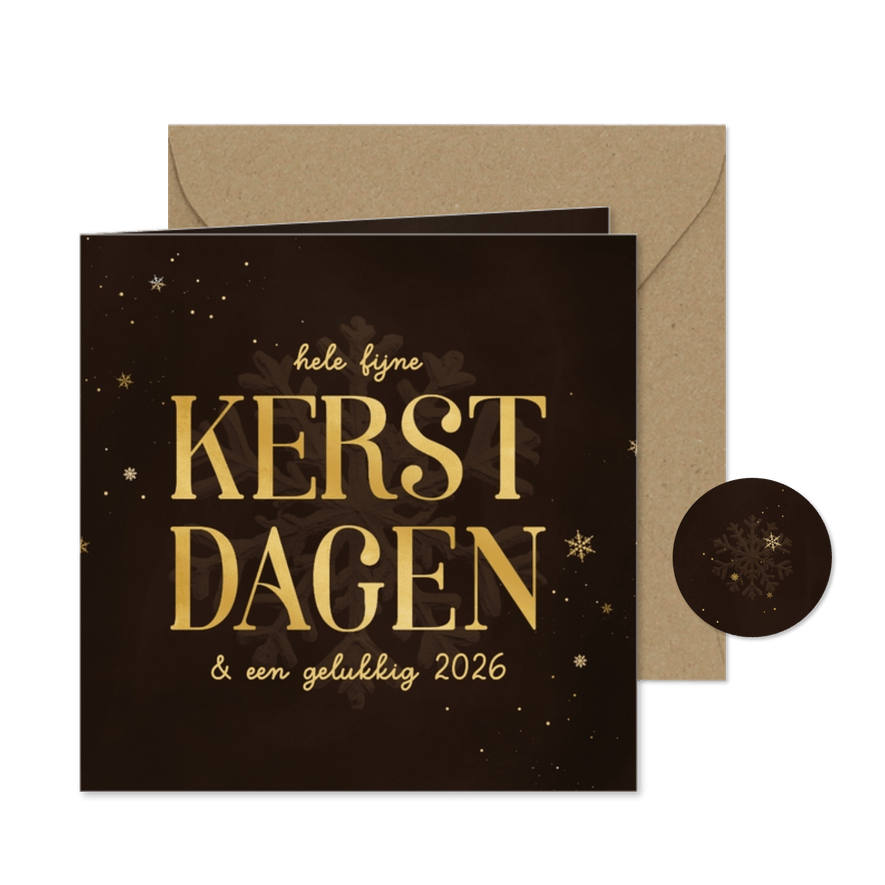 Kerstkaart kerstdagen met sneeuwvlok bruin goudlook - Kaartimpressie