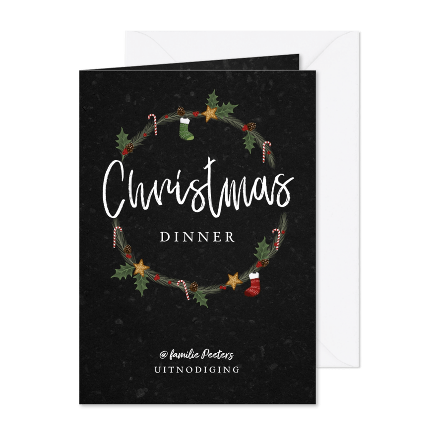 Kerstkaart kerstdiner uitnodiging hip met illustraties - Kaartimpressie