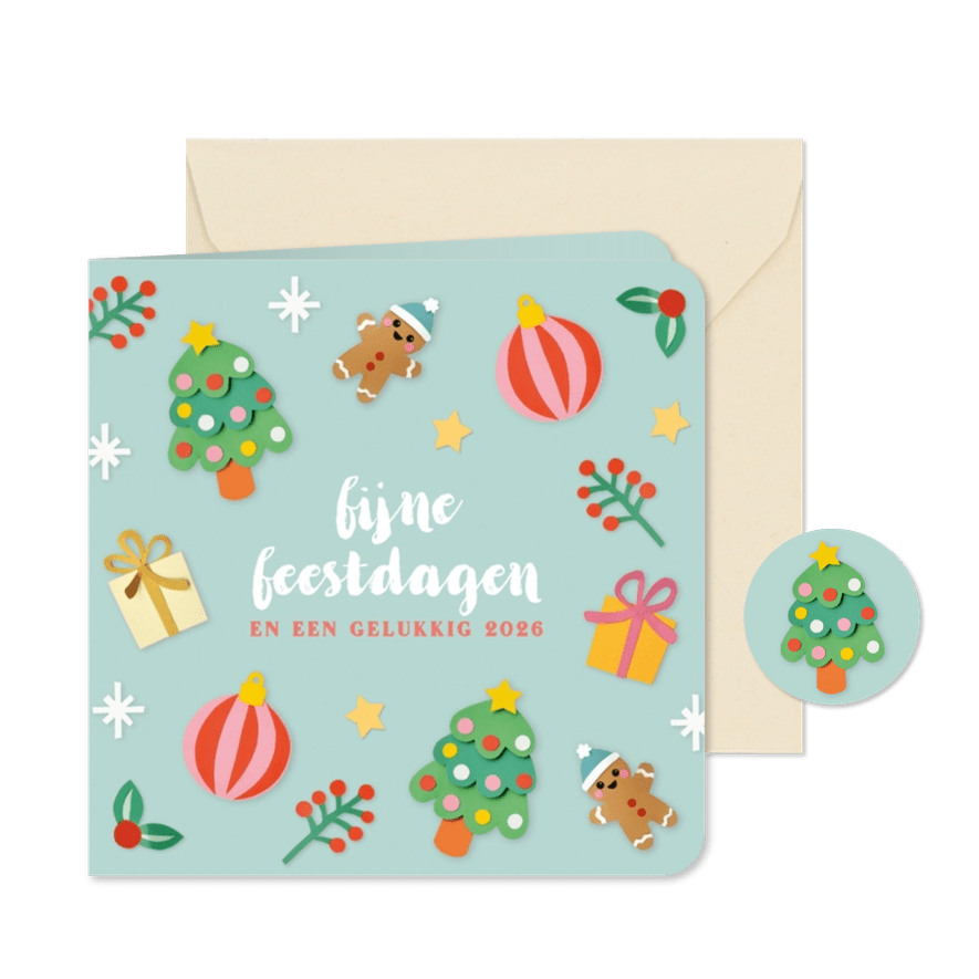 Kerstkaart kerstfiguren mintgroen - Kaartimpressie