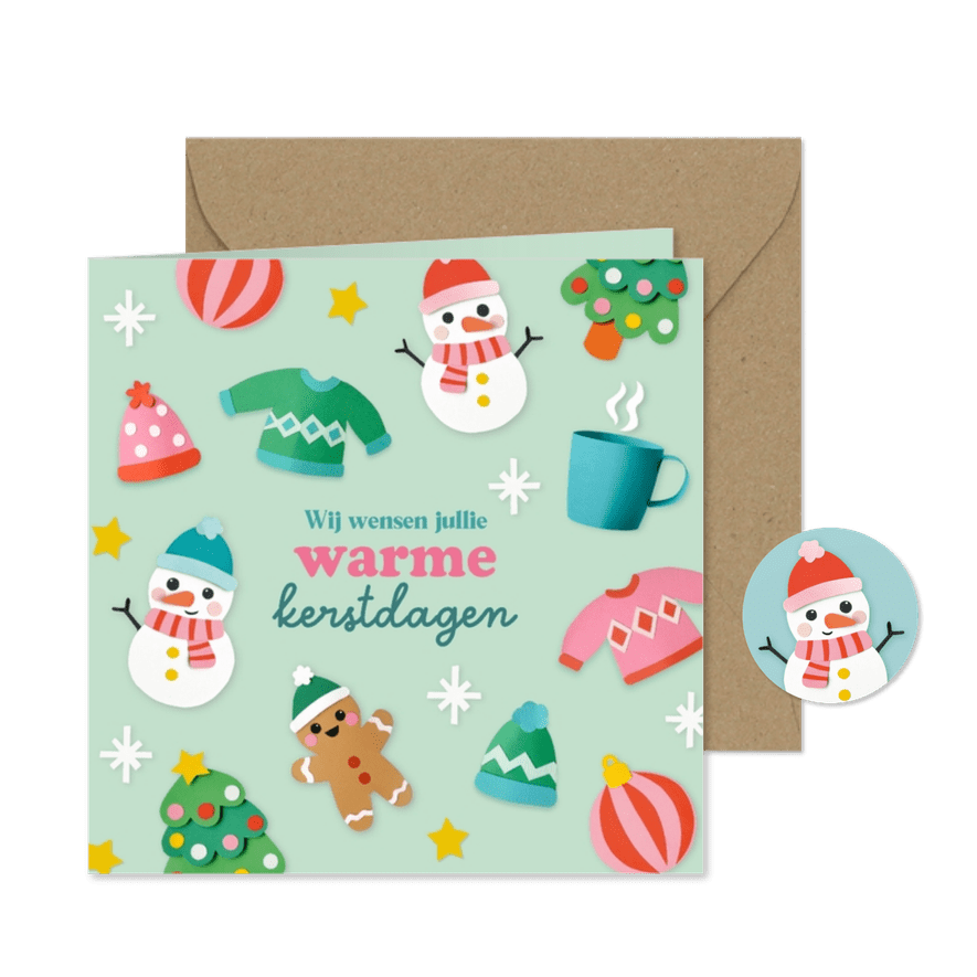 Kerstkaart kerstfiguren winters - Kaartimpressie