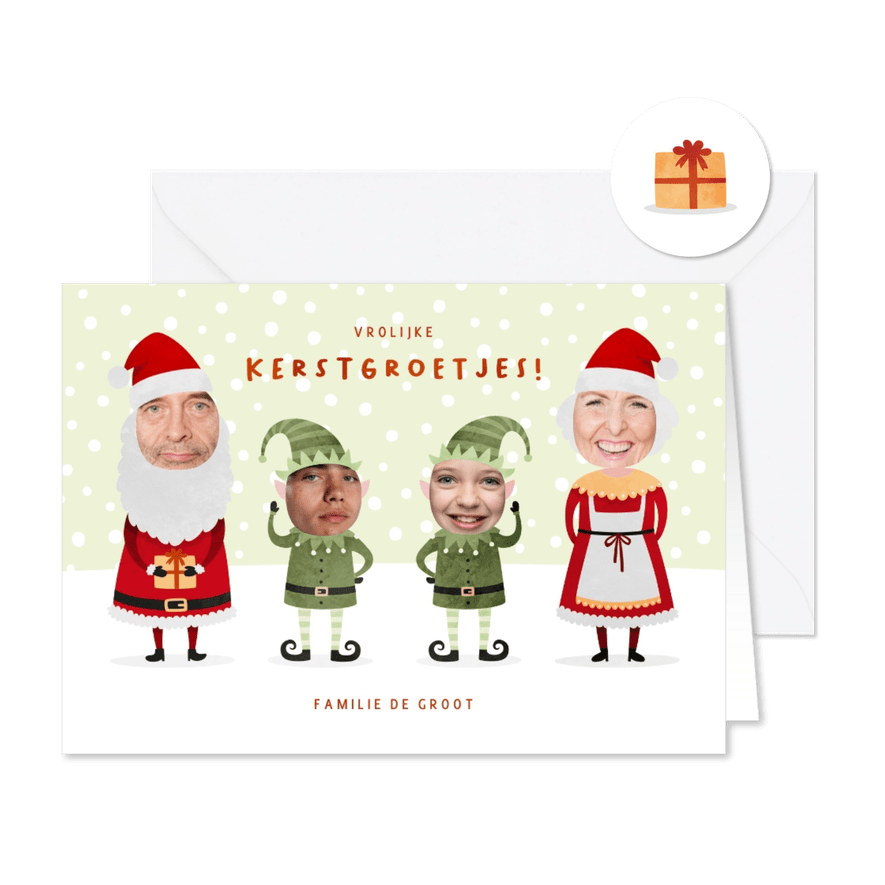 Kerstkaart kerstgezin met eigen foto's - Kaartimpressie