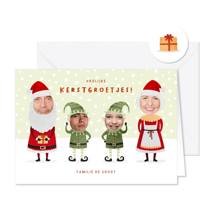 Kerstkaart kerstgezin met eigen foto's - Kaartimpressie