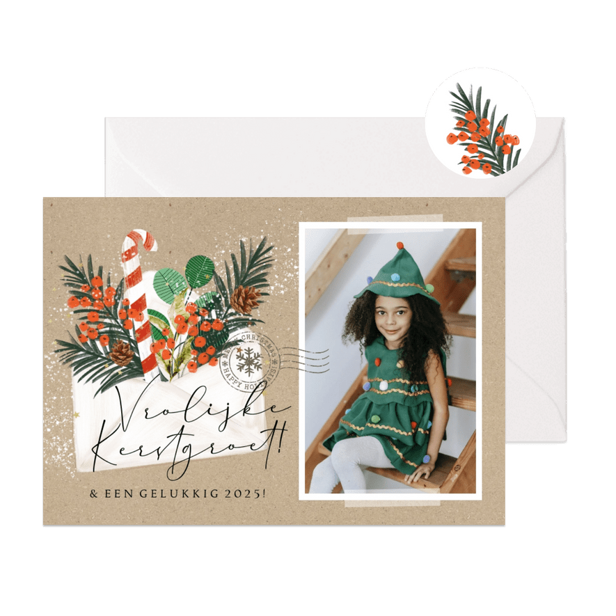 Kerstkaart kerstgroet envelop kersttak foto stempel - Kaartimpressie