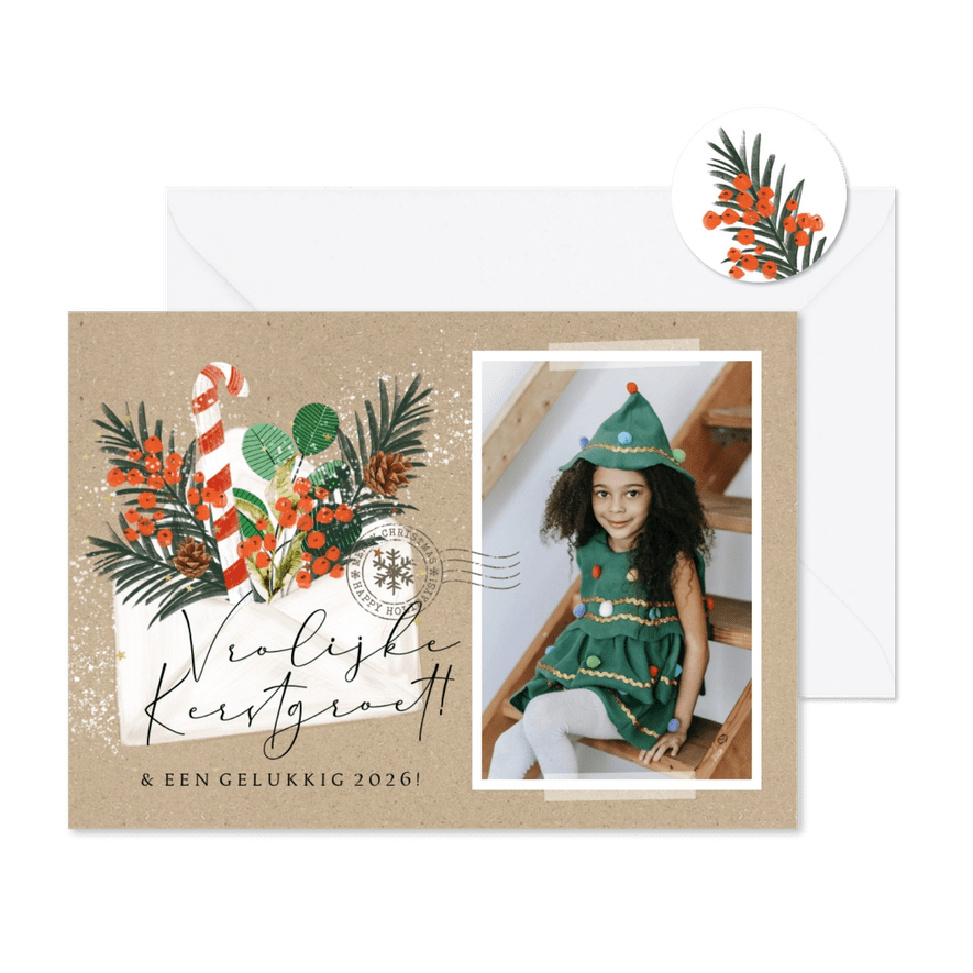 Kerstkaart kerstgroet envelop kersttak foto stempel - Kaartimpressie