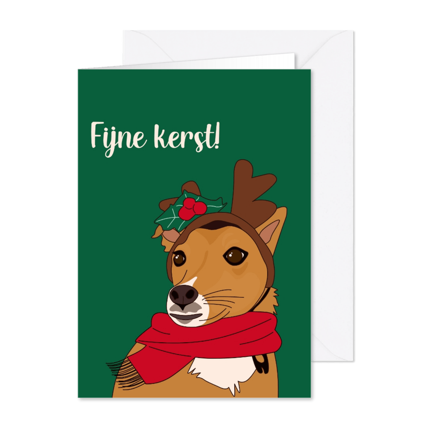 Kerstkaart kersthondje met sjaal - Kaartimpressie