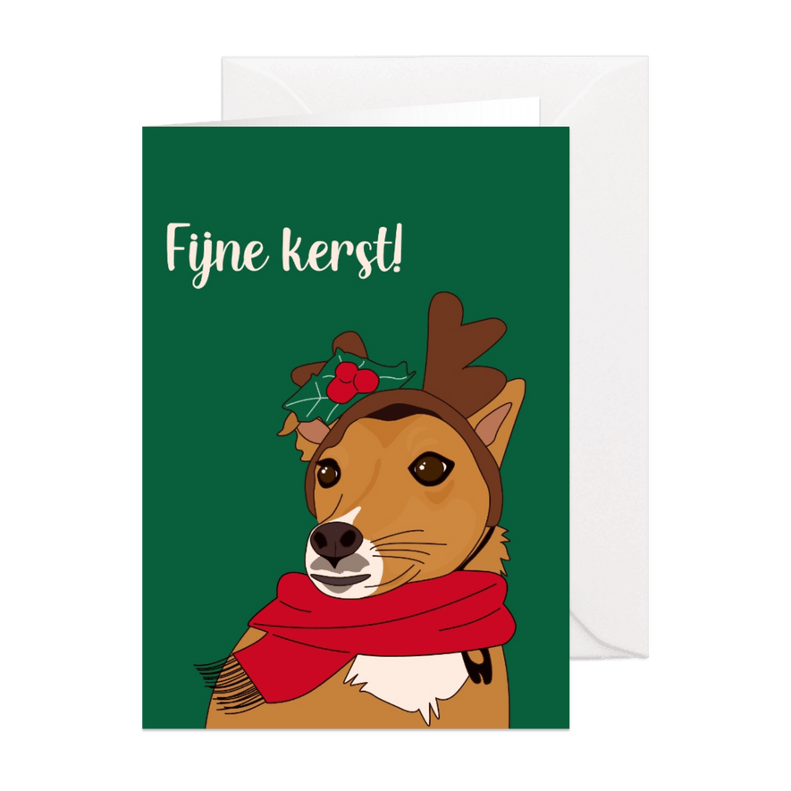 Kerstkaart kersthondje met sjaal - Kaartimpressie