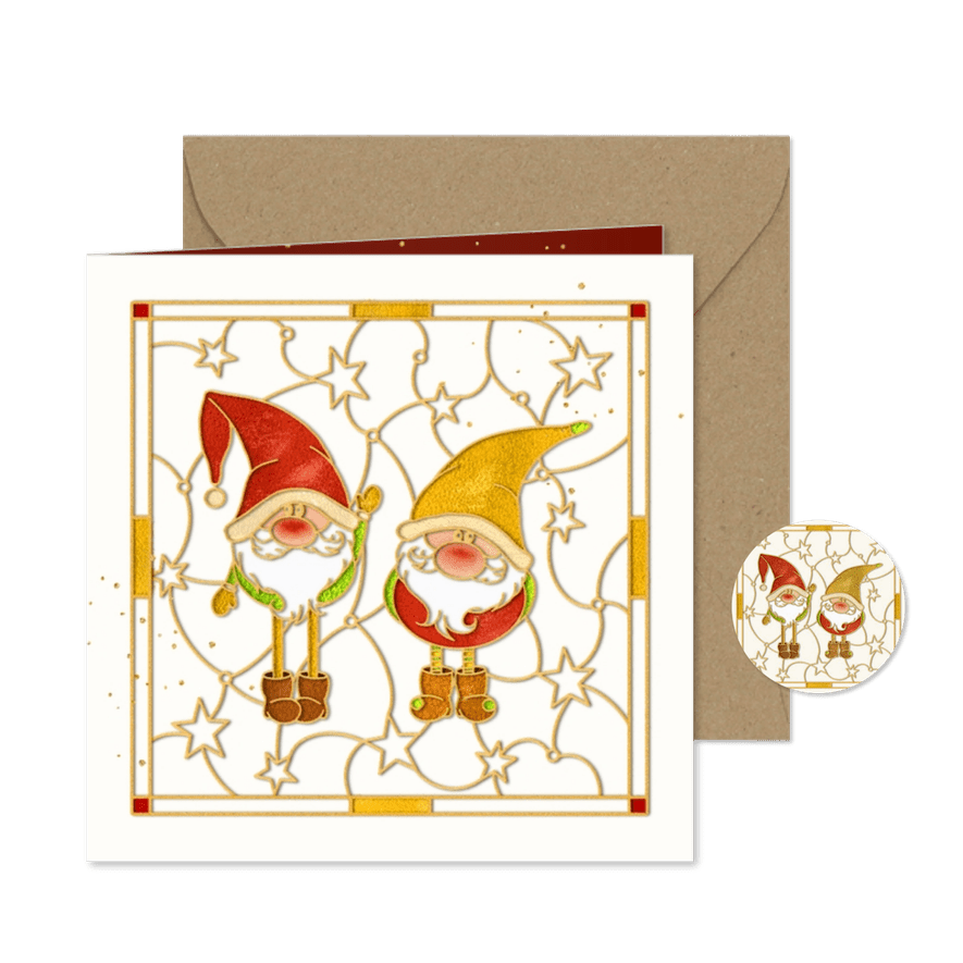 Kerstkaart kerstkabouters goud - Kaartimpressie