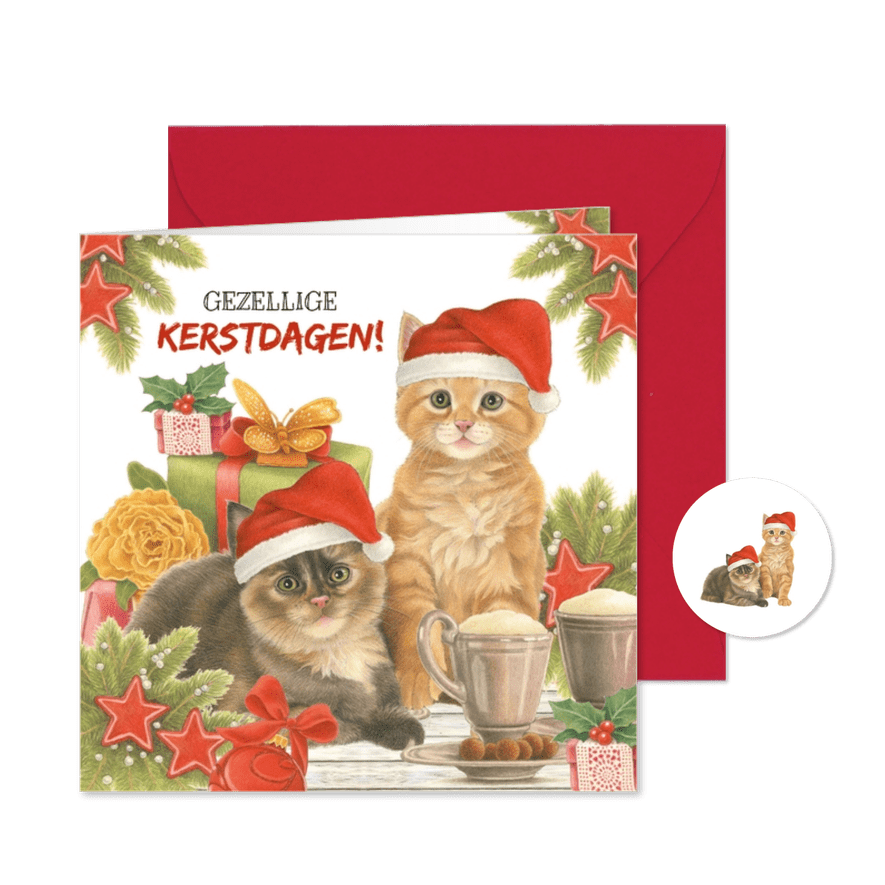 Kerstkaart Kerstkittens met kadootjes - Kaartimpressie