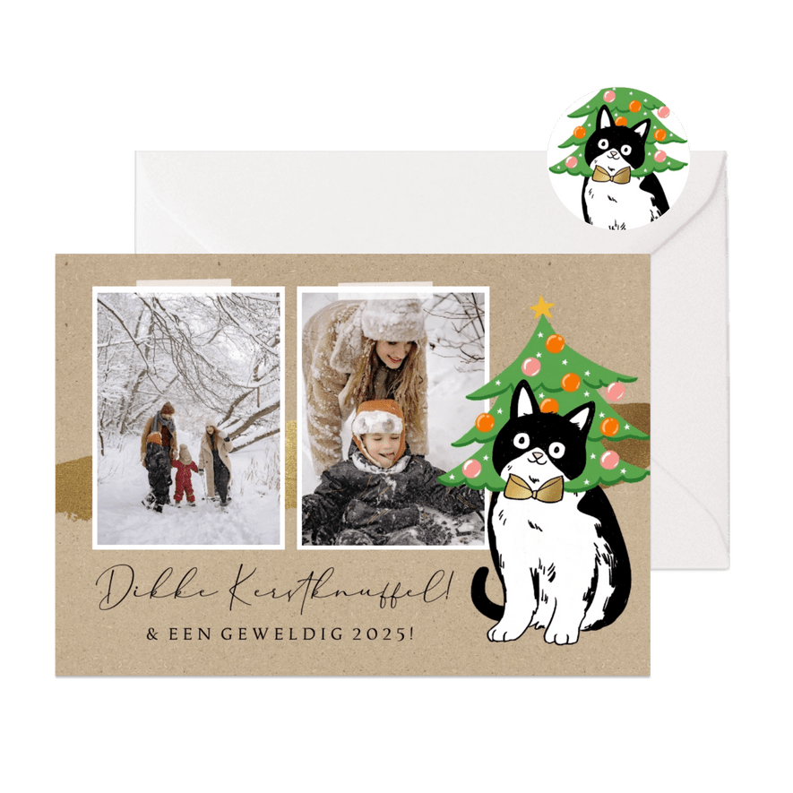 Kerstkaart kerstknuffel fotokaart kraft illustratie kat - Kaartimpressie