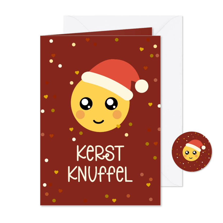 Kerstkaart kerstknuffel lieve emoji met kerstmuts - Kaartimpressie