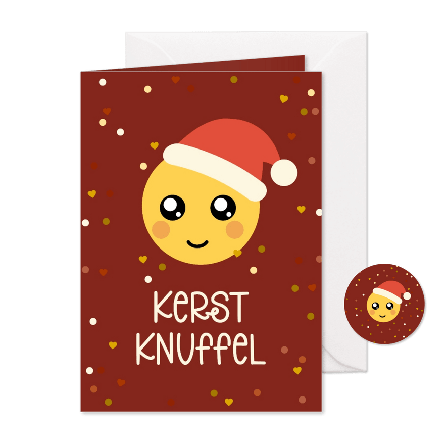 Kerstkaart kerstknuffel lieve emoji met kerstmuts - Kaartimpressie