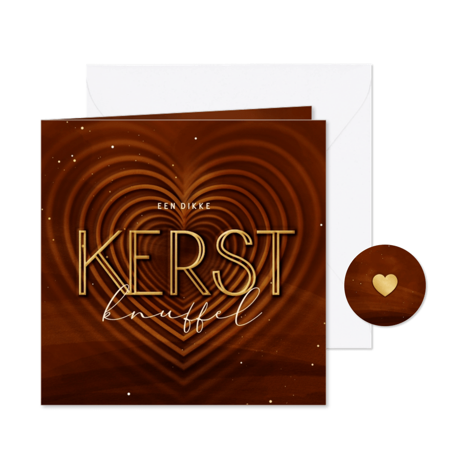 Kerstkaart kerstknuffel met hart op achtergrond - Kaartimpressie