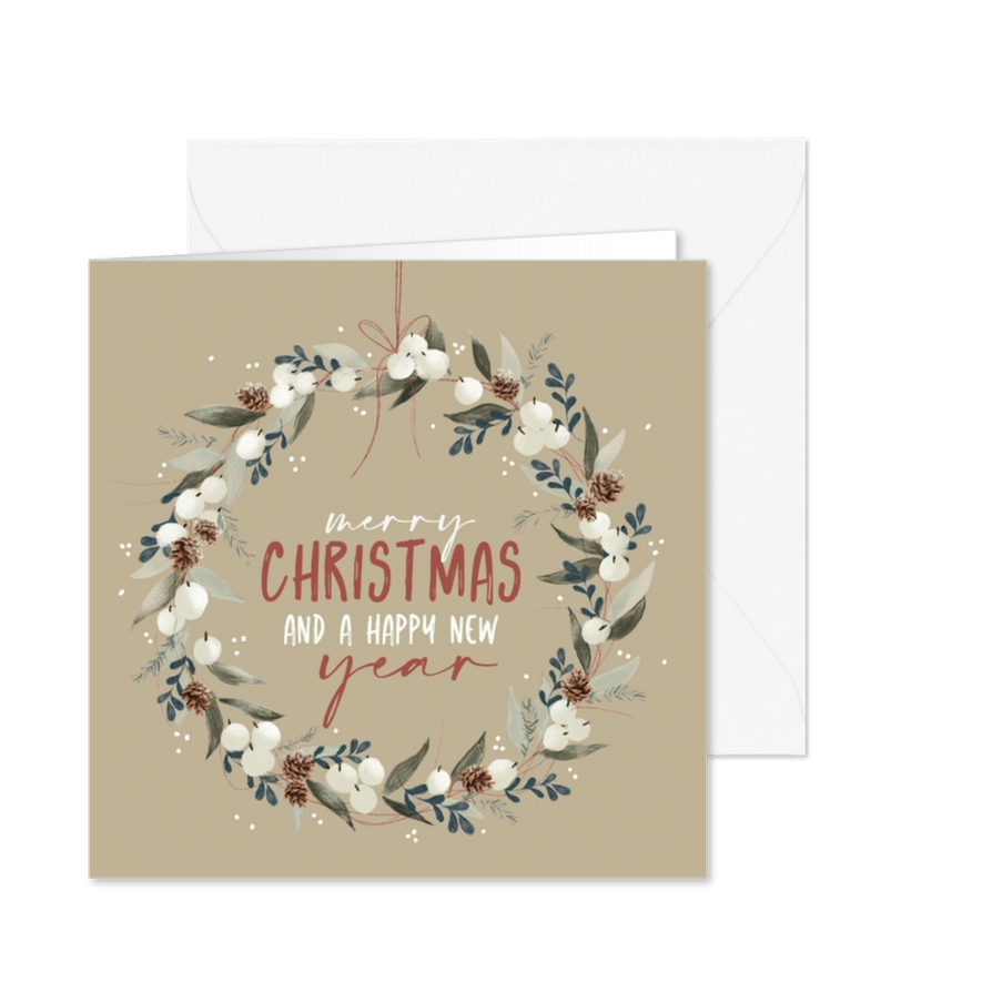 Kerstkaart kerstkrans illustratie merry christmas - Kaartimpressie