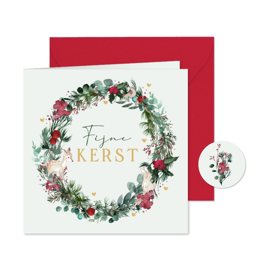 Kerstkaart kerstkrans met hartjes - Kaartimpressie
