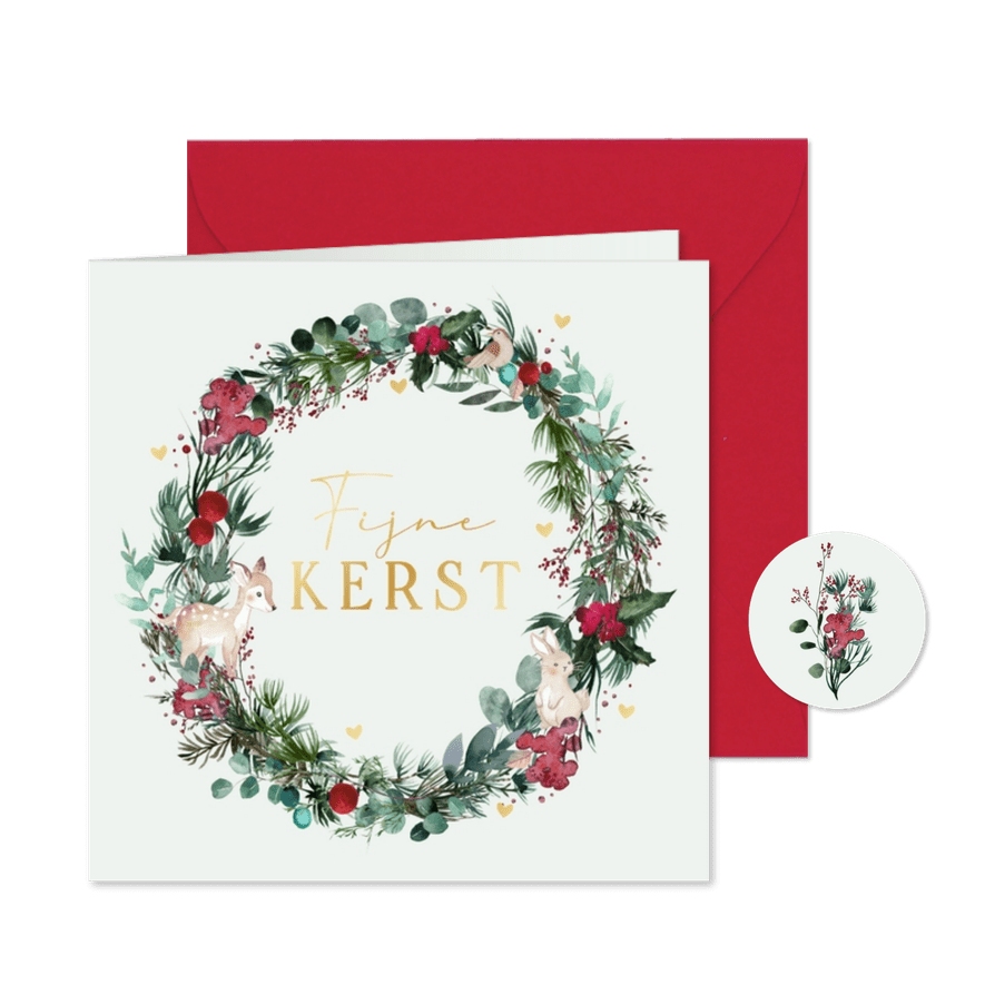 Kerstkaart kerstkrans met hartjes - Kaartimpressie