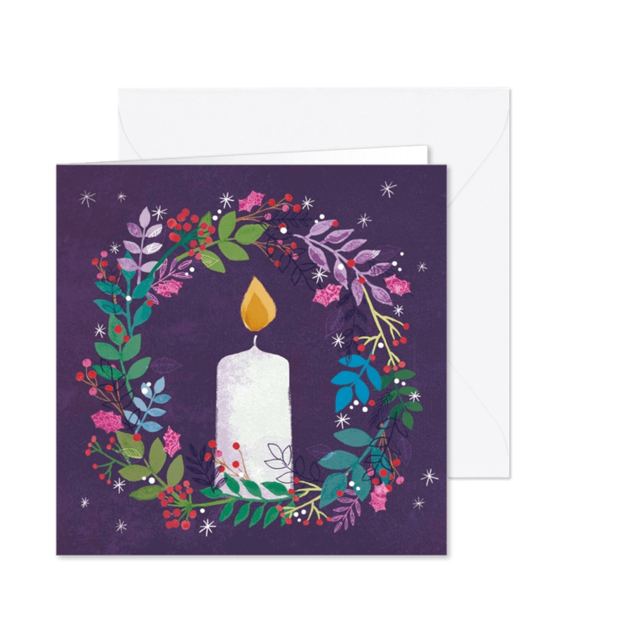 Kerstkaart kerstkrans met kaars - Kaartimpressie