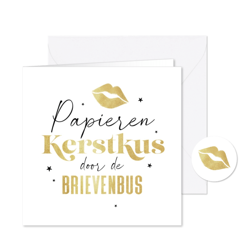 Kerstkaart kerstkus brievenbus goud sterren liefdevol - Kaartimpressie