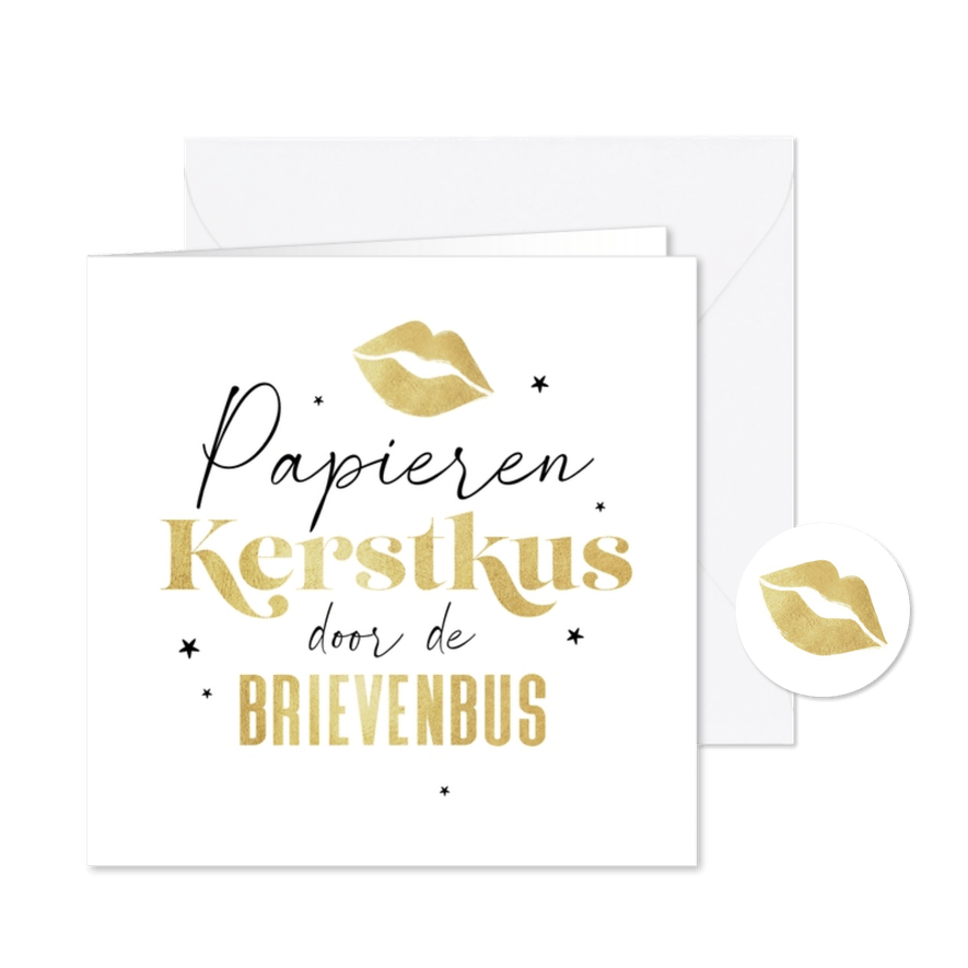 Kerstkaart kerstkus brievenbus goud sterren liefdevol - Kaartimpressie