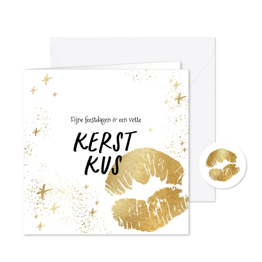 Kerstkaart kerstkus goudlook silhouet sterren spetters - Kaartimpressie