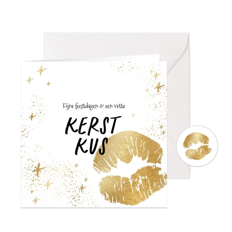 Kerstkaart kerstkus goudlook silhouet sterren spetters - Kaartimpressie