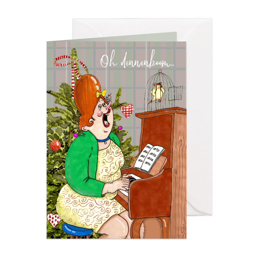 Kerstkaart kerstlied op de piano - Kaartimpressie