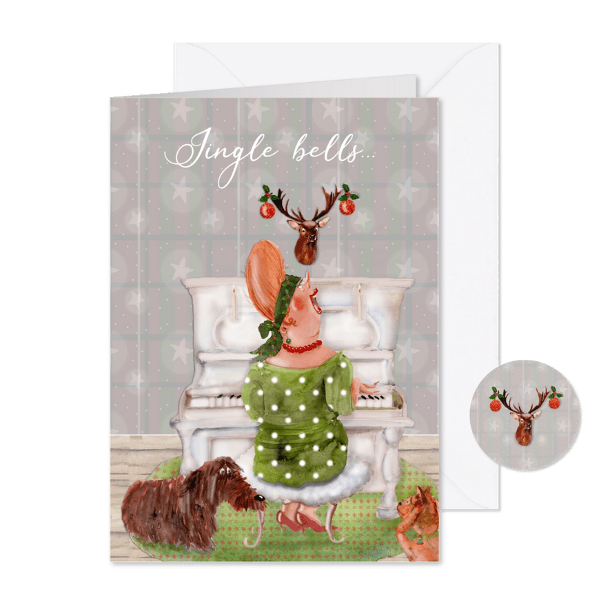 Kerstkaart kerstliederen op de piano - Kaartimpressie