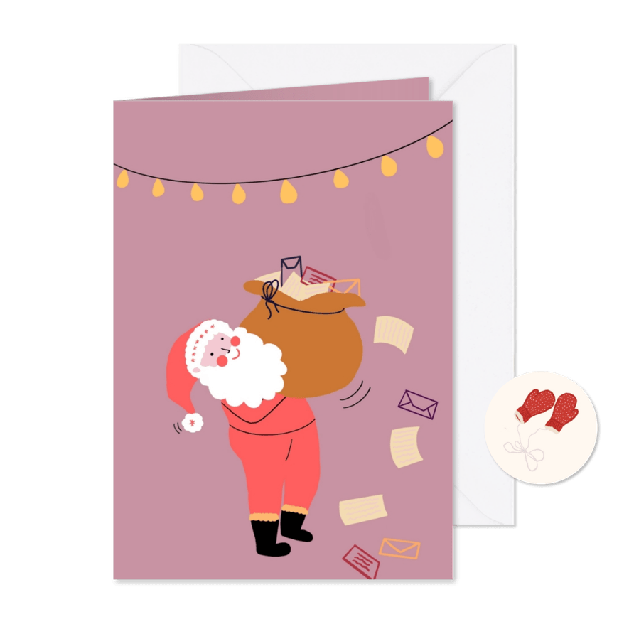Kerstkaart kerstman brengt cadeaus - Kaartimpressie
