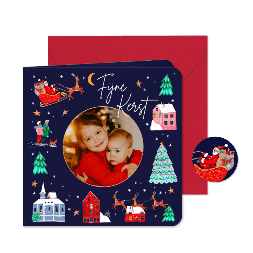 Kerstkaart kerstman en zijn rendieren met foto - Kaartimpressie