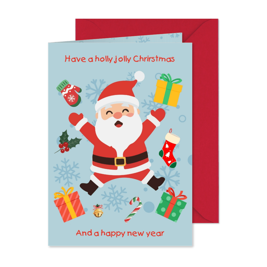 Kerstkaart kerstman holly jolly Christmas Vrienden GHZ - Kaartimpressie