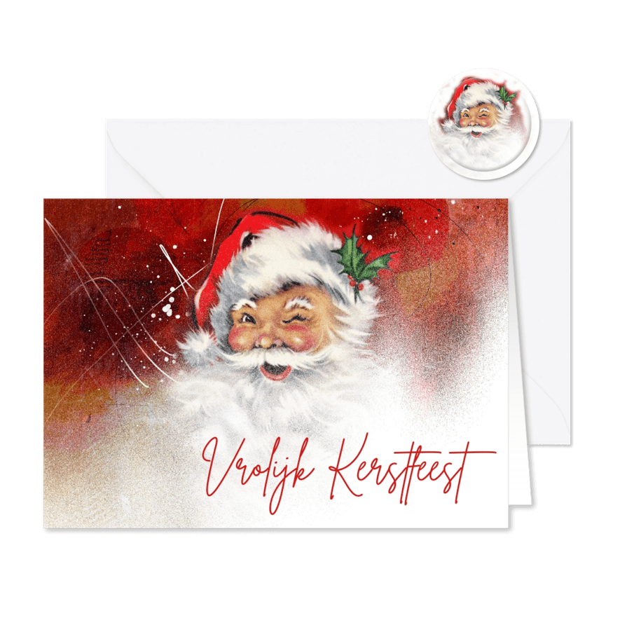 Kerstkaart kerstman knipoog vintage - Kaartimpressie