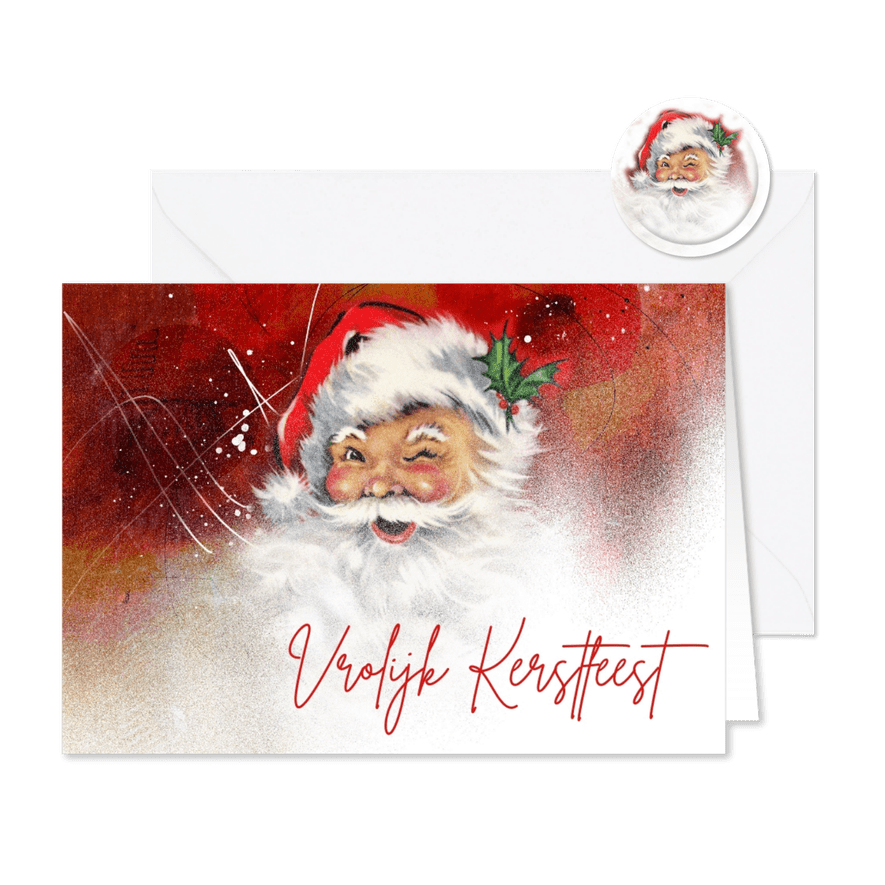 Kerstkaart kerstman knipoog vintage - Kaartimpressie