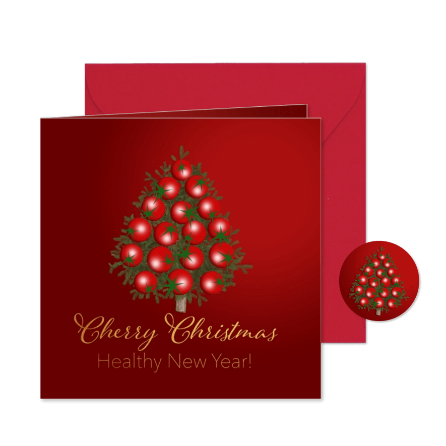 Kerstkaart kerstomaatjes kerstboom gezond - Kaartimpressie