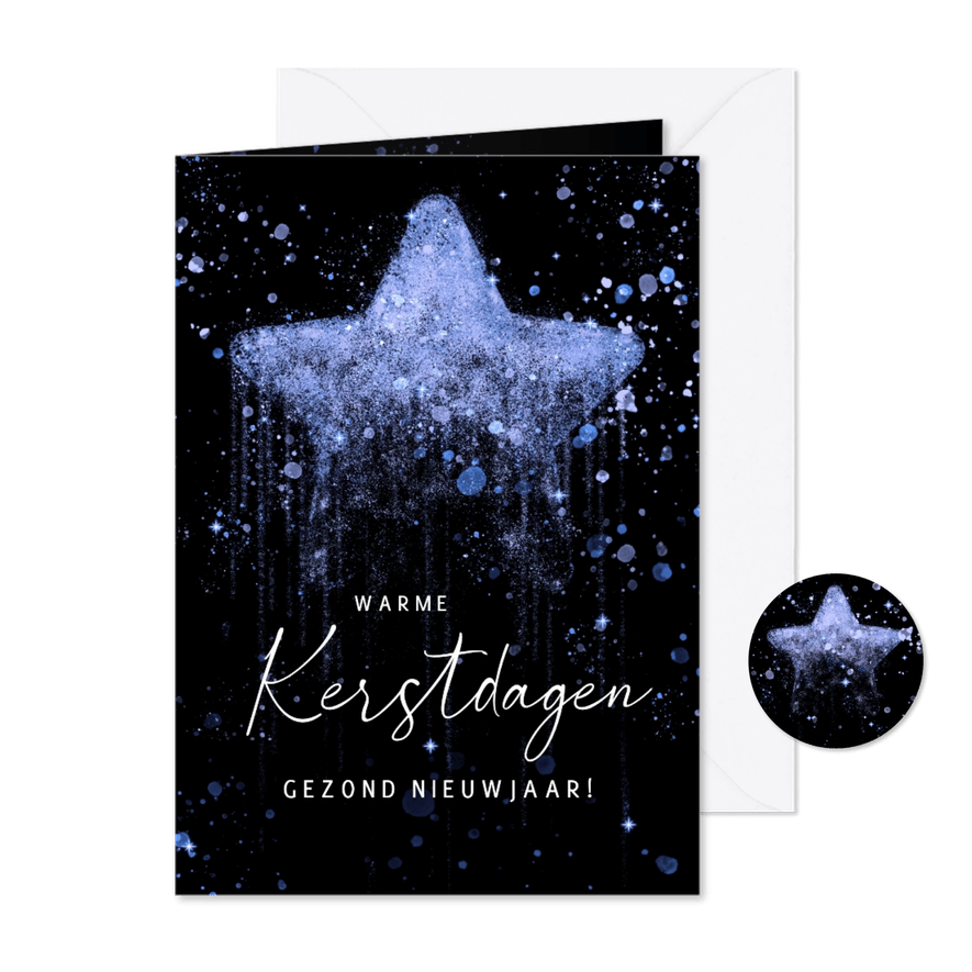 Kerstkaart kerstster sterrenstof blauw - Kaartimpressie