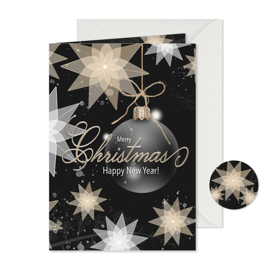 Kerstkaart kerststerren en sneeuw - Kaartimpressie