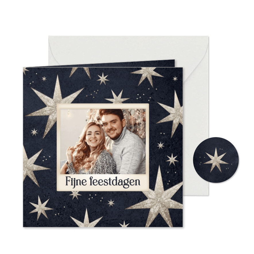 Kerstkaart kerststerren foto fijne feestdagen glitter - Kaartimpressie