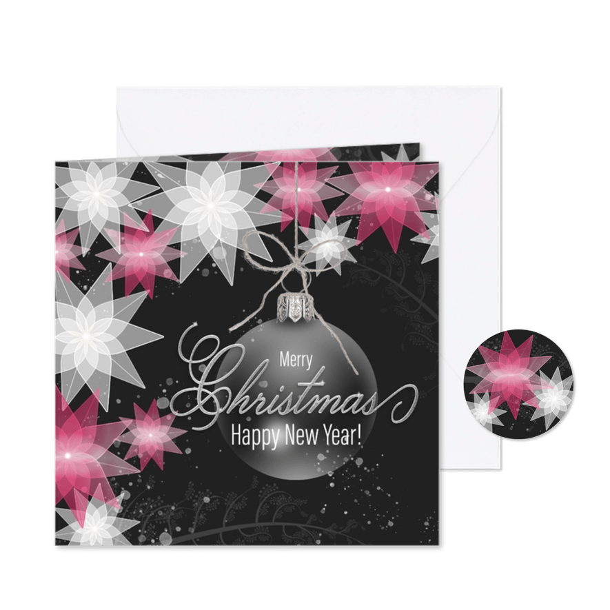 Kerstkaart kerststerren rood en wit - Kaartimpressie