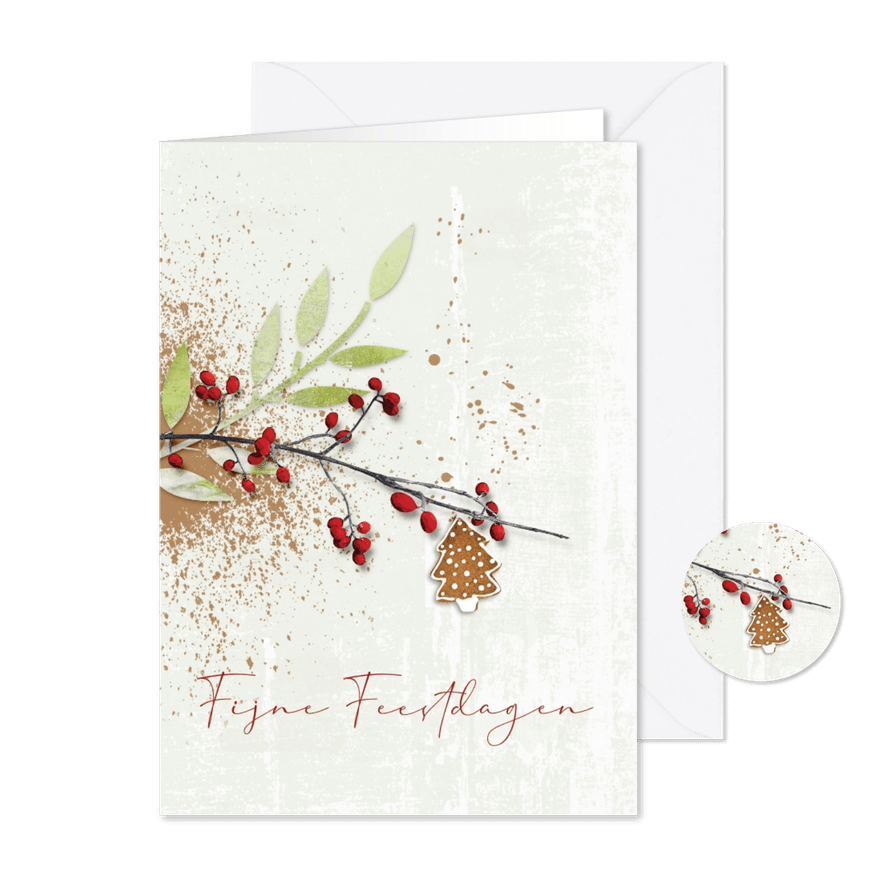 Kerstkaart kersttak besje boompje - Kaartimpressie