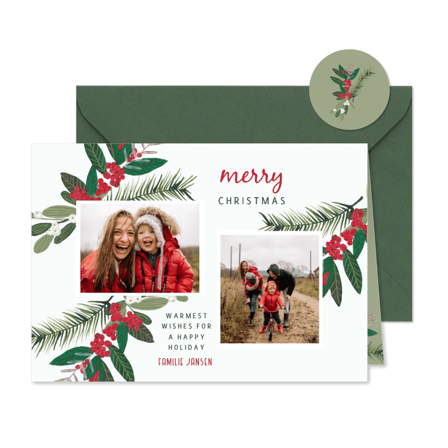 Kerstkaart kersttakjes en besjes - Kaartimpressie